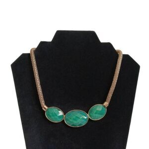 Sparkling Teal Oversized Rhinestones Gold Toned Mesh Chain Statement Necklace